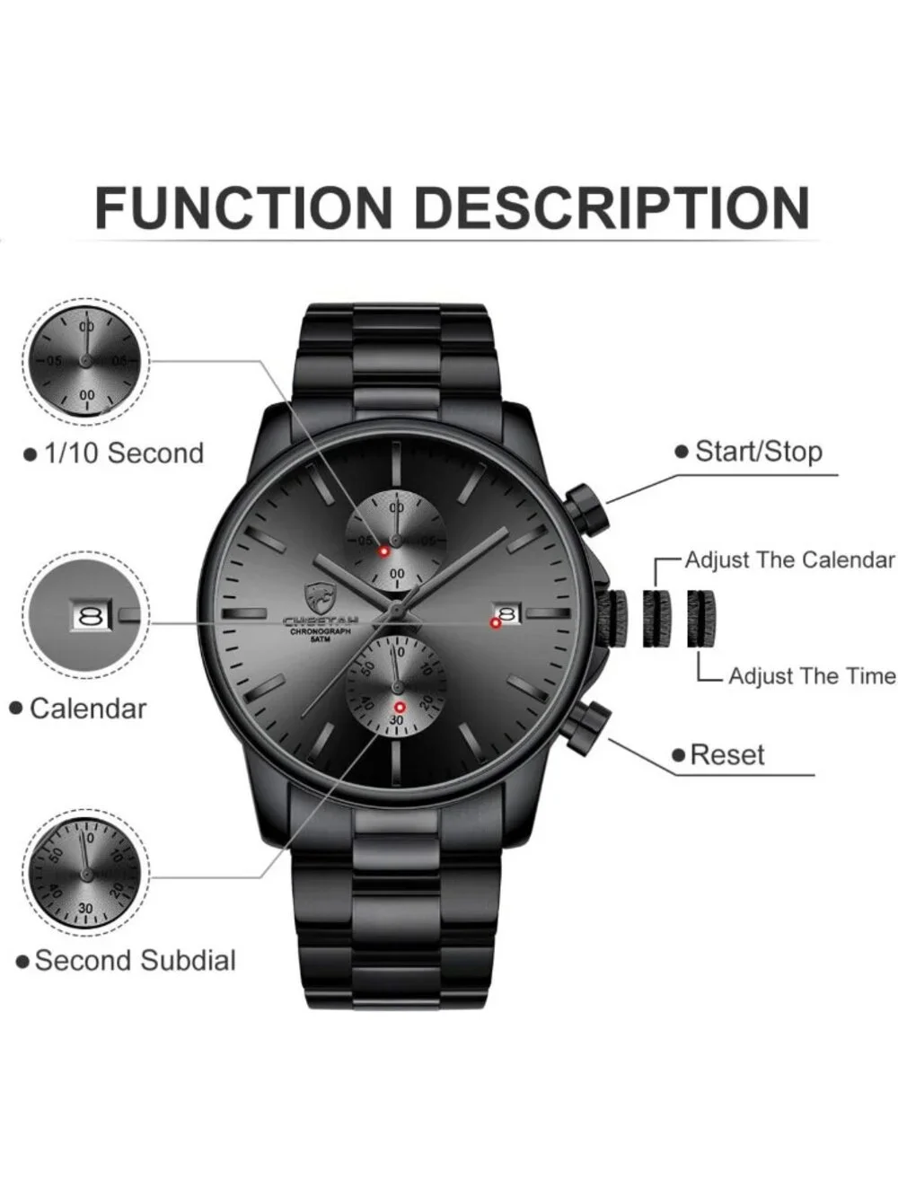 Stylish Men's Waterproof Chronograph Watch - Stainless Steel, Auto Date